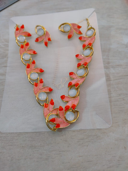 Gold Plated Peach Leaves Nature Inspired Jewellery Set