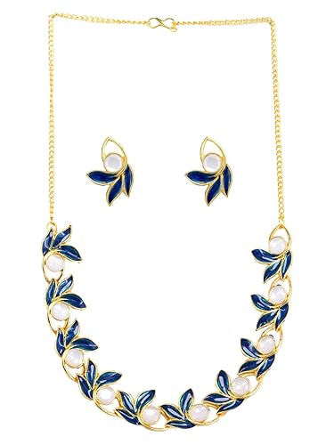 Gold Plated Blue Leafy Nature Inspired Jewellery Set