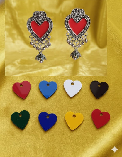 Antique Silver Red Heart Danglers