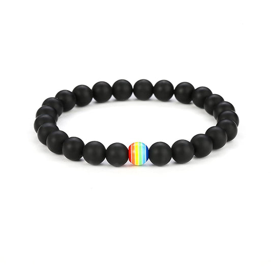 Natural Stone Bead Stretchy String Lesbian Gay Pride Bracelet Handmade