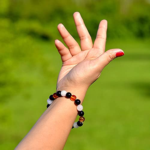 Black Obsidian, Citrine & Rose Quartz Cut Beads Stretchable Bracelet