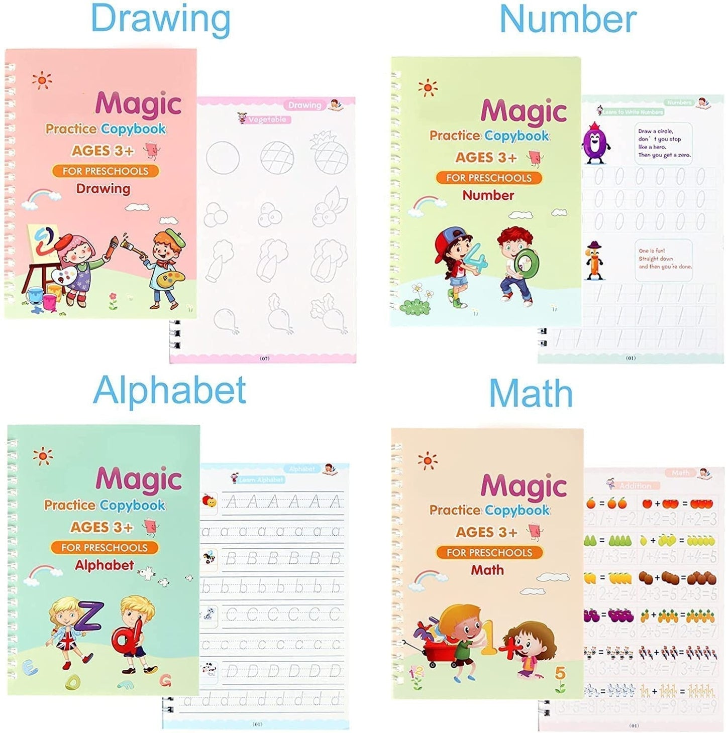Magic Practice Copybook and 8. 5 inch LCD E-Writer Electronic Writing Pad and water magic book combo