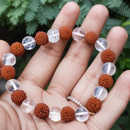 Rudraksha & Clear Quartz Crystal Bracelet for Men, Women & Children