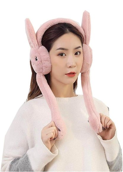 Bunny Cap with Moving Ears | Winter Ear Muffs for Kids & Girls