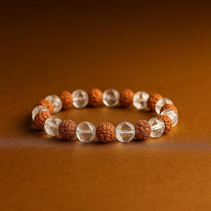 Rudraksha & Clear Quartz Crystal Bracelet for Men, Women & Children