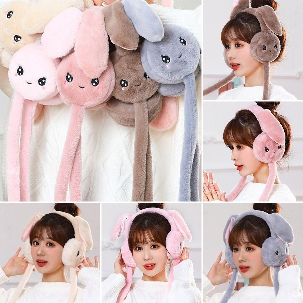 Bunny Cap with Moving Ears | Winter Ear Muffs for Kids & Girls