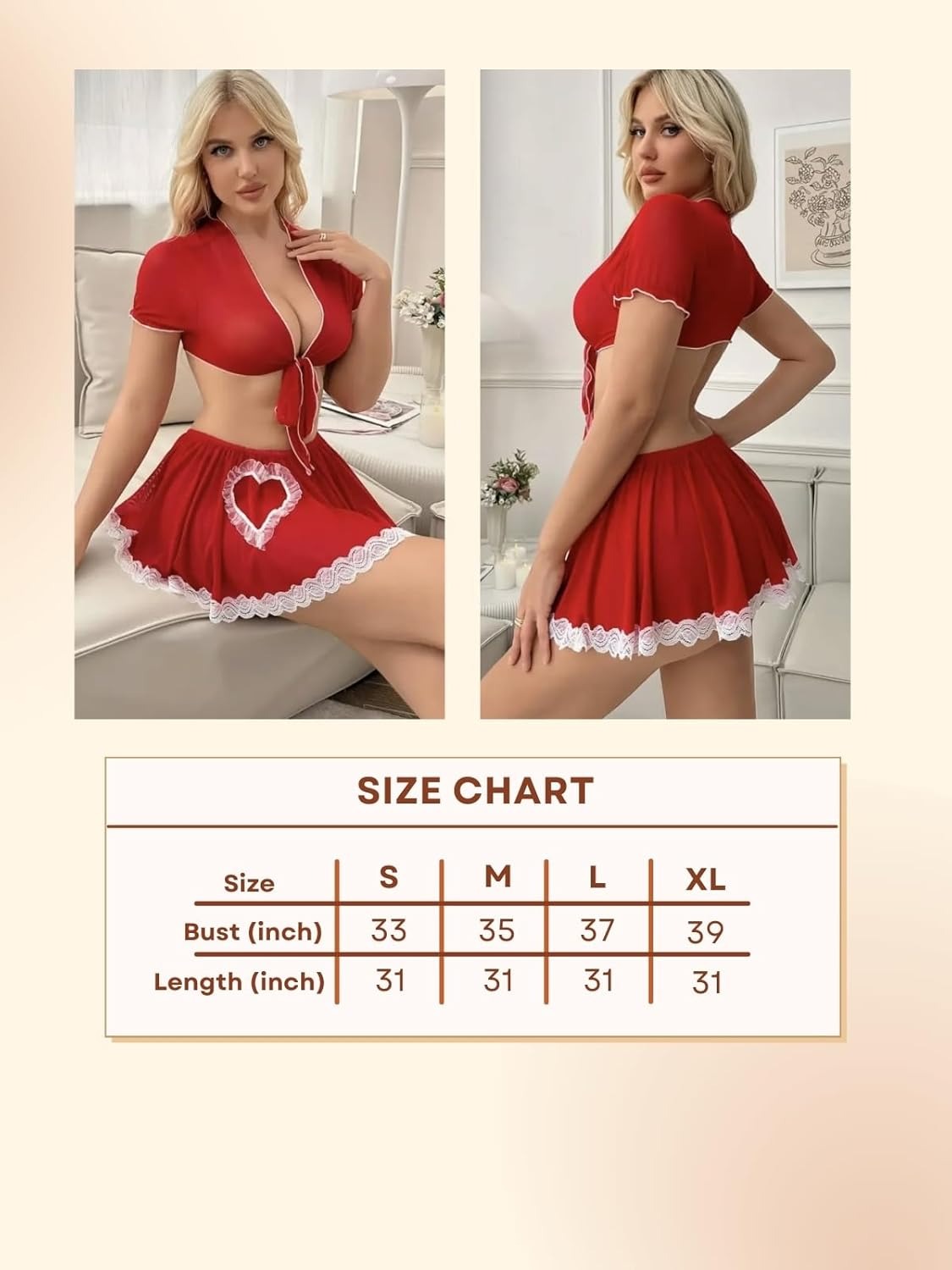 Women's Sexy 3-Piece Nightwear Set – Sheer Tie-Front Top, Skirt & Panty