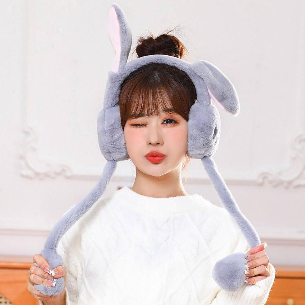 Bunny Cap with Moving Ears | Winter Ear Muffs for Kids & Girls