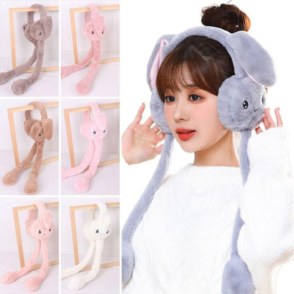 Bunny Cap with Moving Ears | Winter Ear Muffs for Kids & Girls