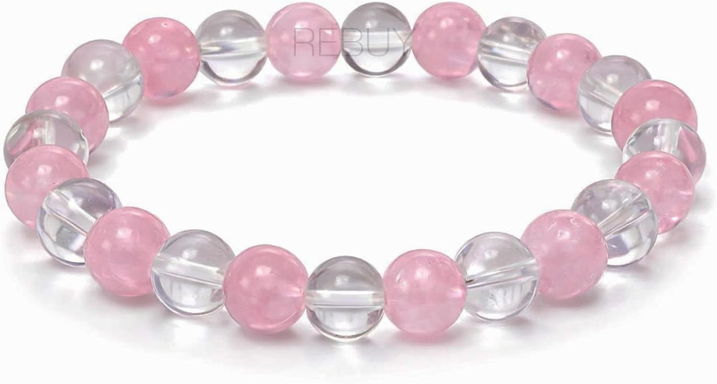 Rose Quartz Bracelet Clear Quartz Natural Healing Gemstone Bracelet for Men & Women