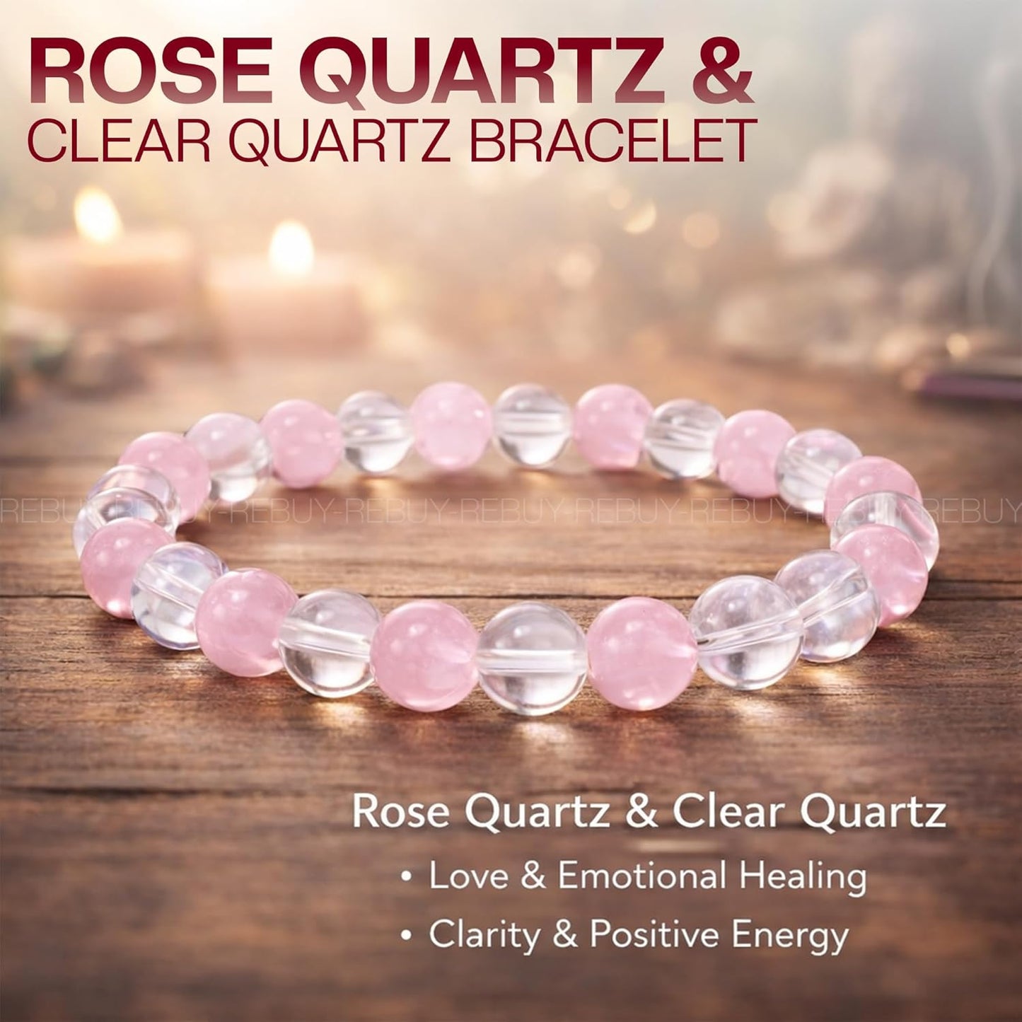 Rose Quartz Bracelet Clear Quartz Natural Healing Gemstone Bracelet for Men & Women