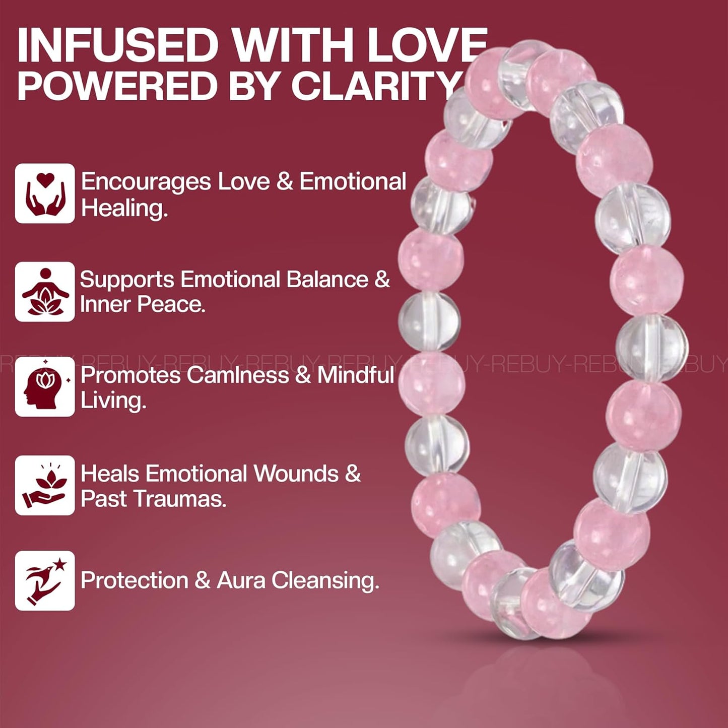 Rose Quartz Bracelet Clear Quartz Natural Healing Gemstone Bracelet for Men & Women