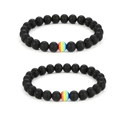 Natural Stone Bead Stretchy String Lesbian Gay Pride Bracelet Handmade