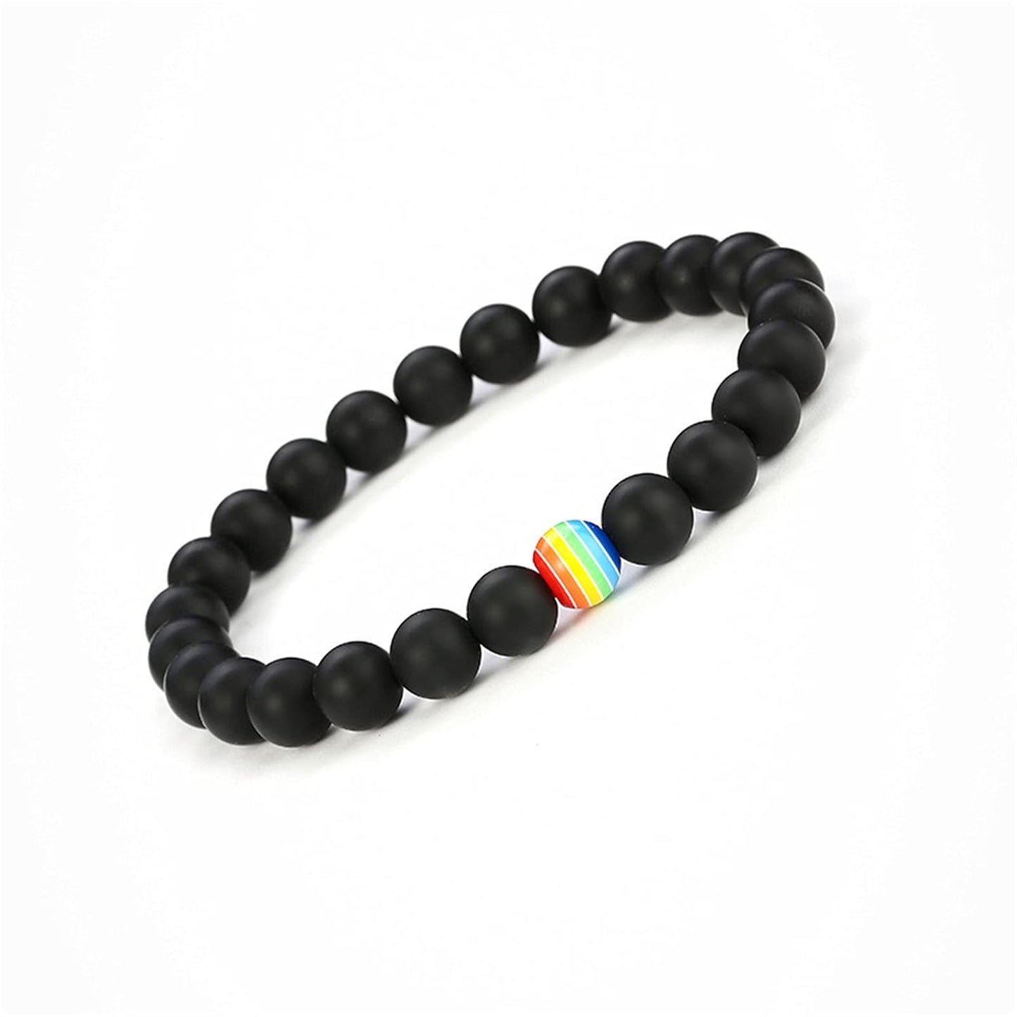Natural Stone Bead Stretchy String Lesbian Gay Pride Bracelet Handmade