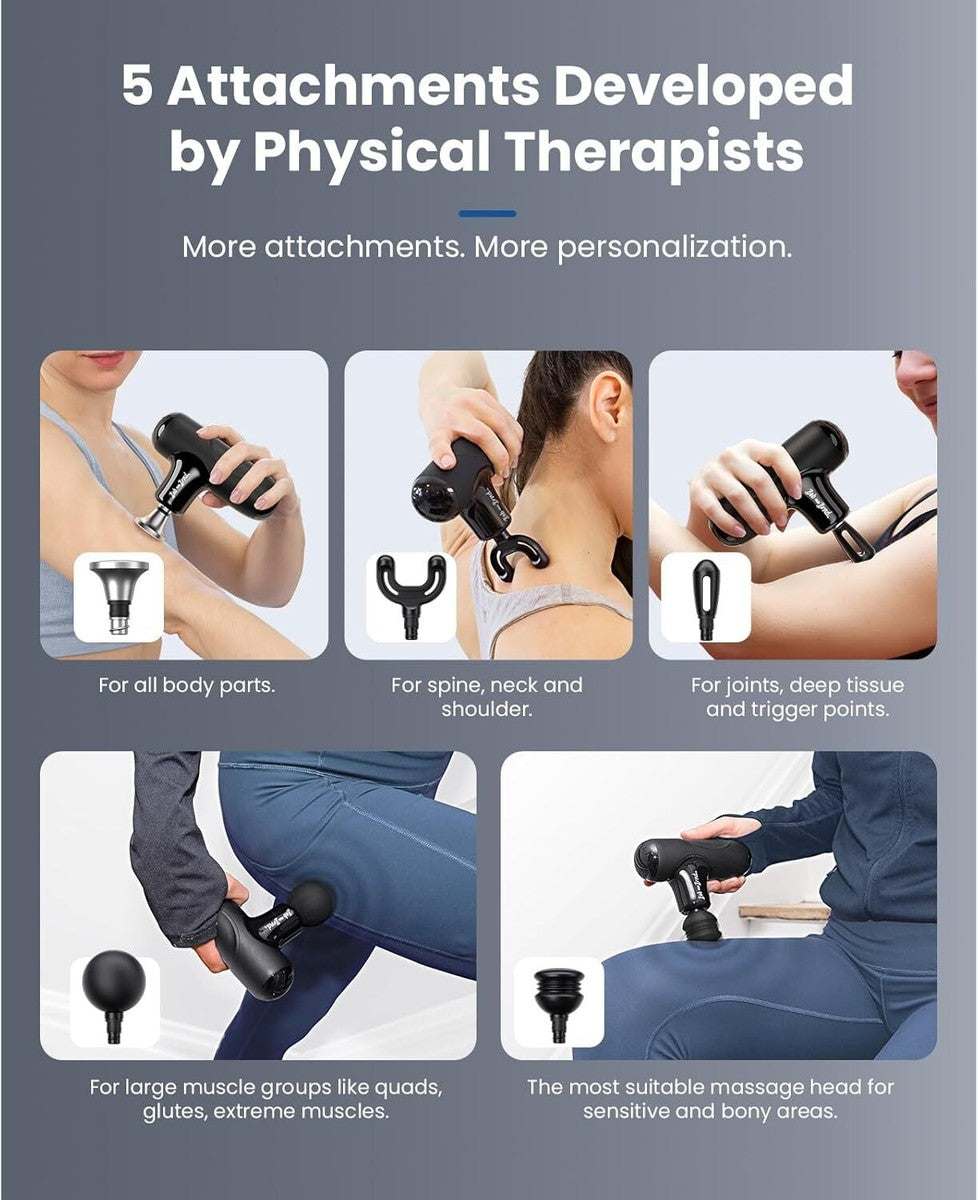 Portable Muscle Massage Gun with 4 Massage Heads, 6 Speeds Percussion Body Back Massager for Athletes Muscle